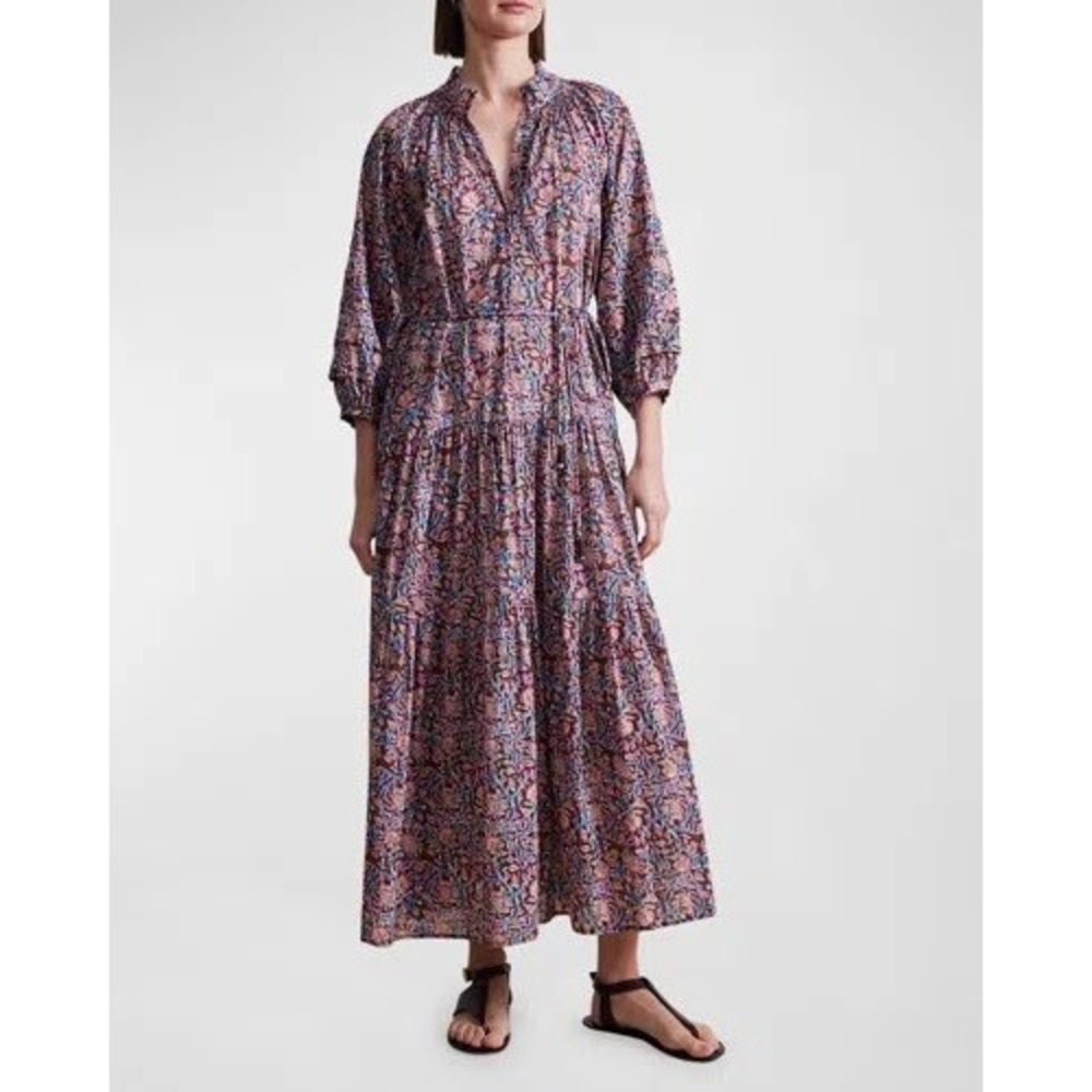 Apiece Apart Trinidad Tiered Organic Cotton Maxi Dress Floral Paisley Multi L